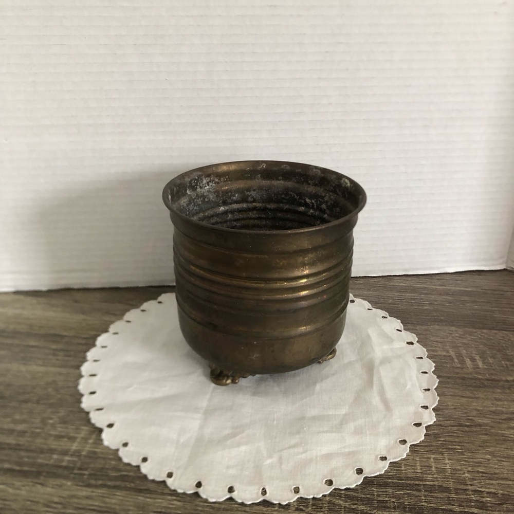 Vtg Footed Brass Indoor Planter